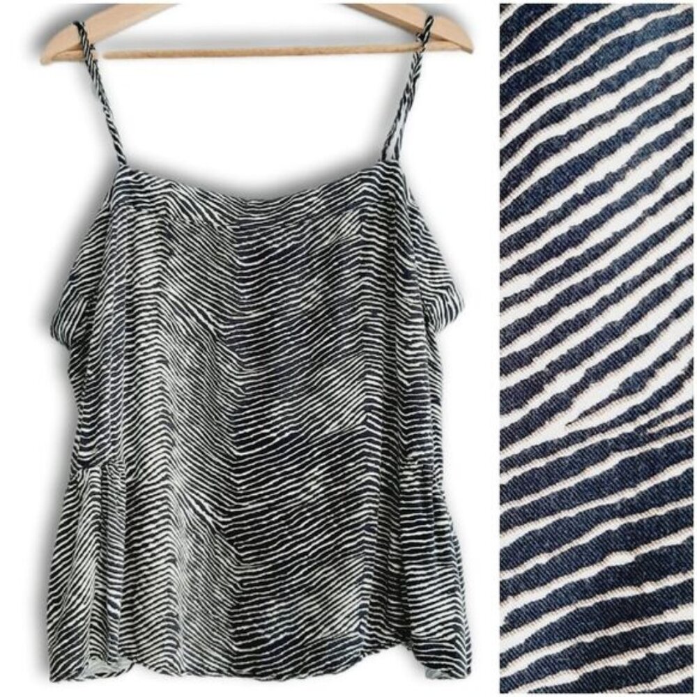JOE FRESH | Peplum Spaghetti Strap Tank Top B&W Abstract Animal Pattern Sz 1X